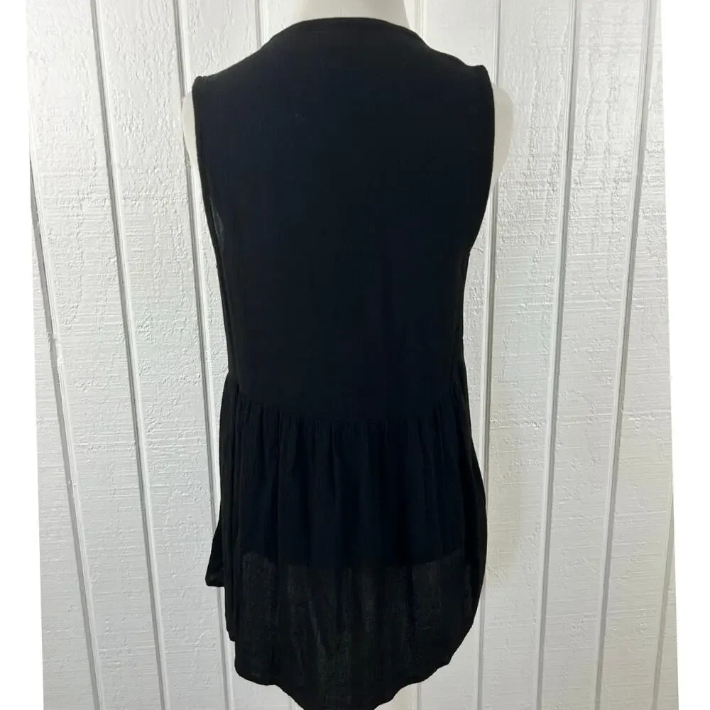 Knox Rose Black Embroidered Boho Tassel Tank Top Small Velvet Yoke - Picture 5 of 8
